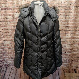 Marc New York Coat Down Filled Puffer with Fur Hood STEEL Color Size Large EUC